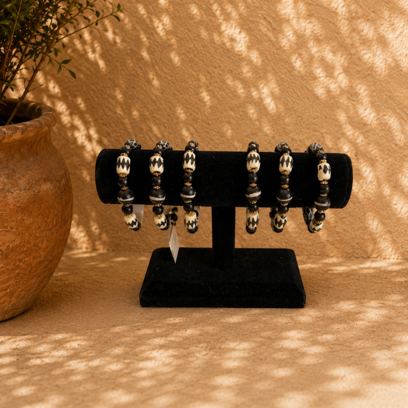 Black & Ivory Tribal Beaded Bracelet