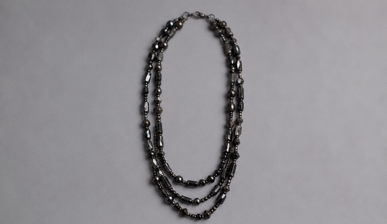 Black Layered Beaded Necklace - Image 3