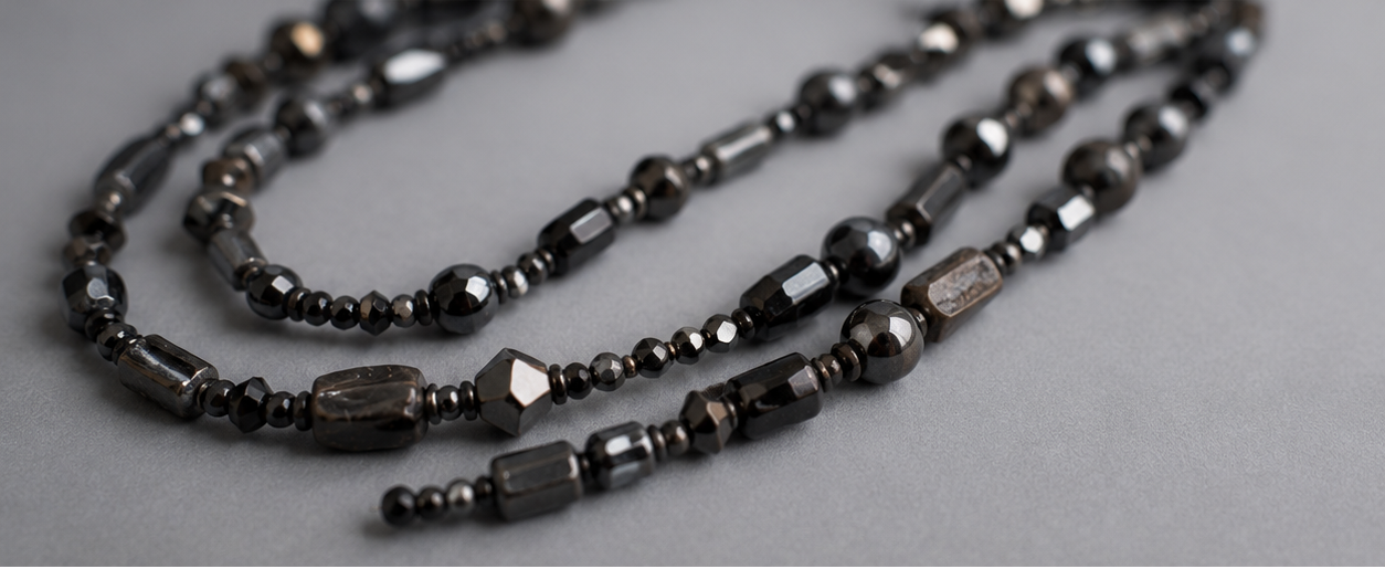 Black Layered Beaded Necklace - Image 4