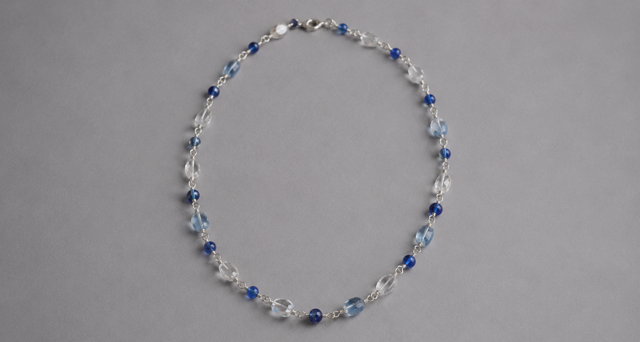Blue Beaded Silver Necklace - Image 4