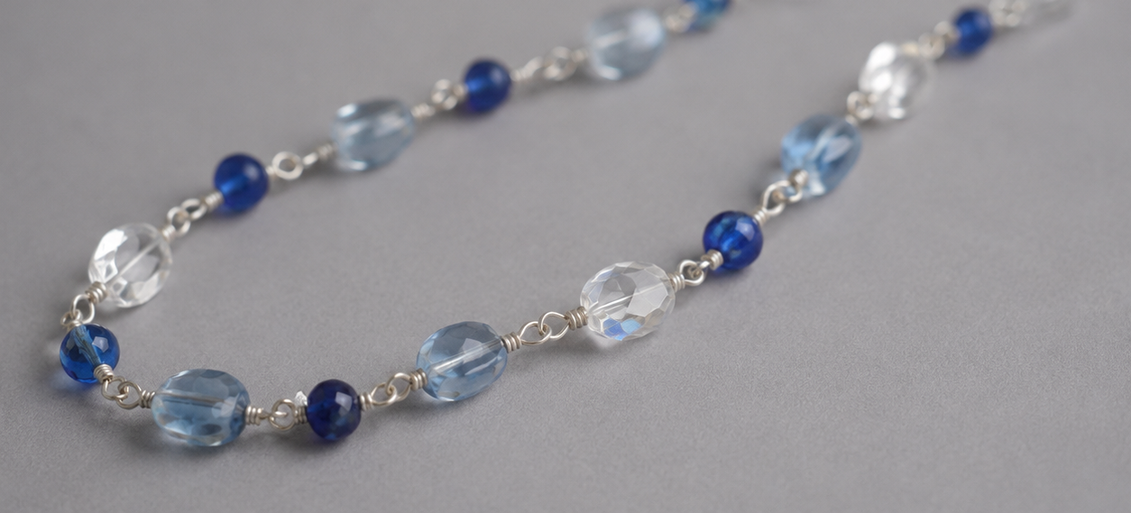 Blue Beaded Silver Necklace - Image 3