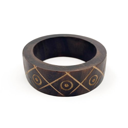 Geometric Carved Wood Bangle - Tribal Pattern Boho Bracelet