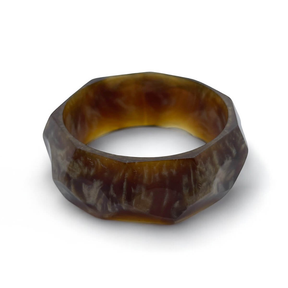 Faceted Brown Tortoiseshell Resin Bangle - Geometric Boho Bracelet