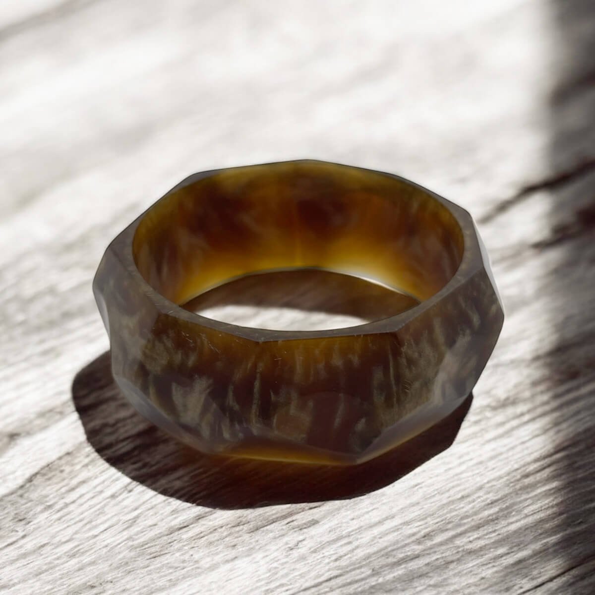 Faceted Brown Tortoiseshell Resin Bangle - Geometric Boho Bracelet - Image 2