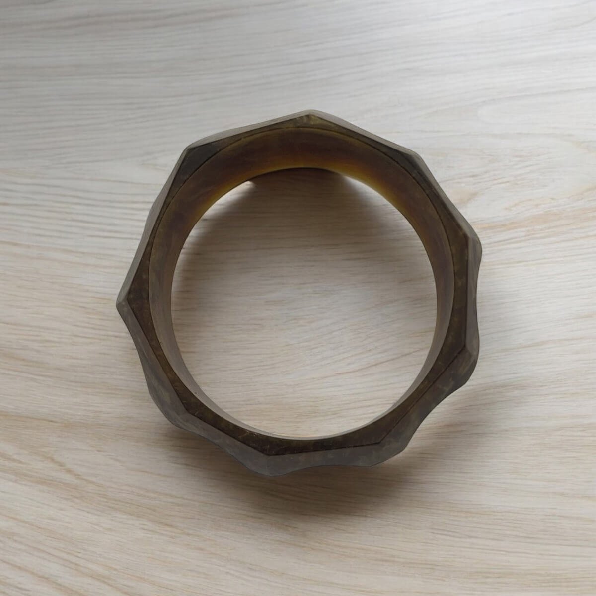 Faceted Brown Tortoiseshell Resin Bangle - Geometric Boho Bracelet - Image 3