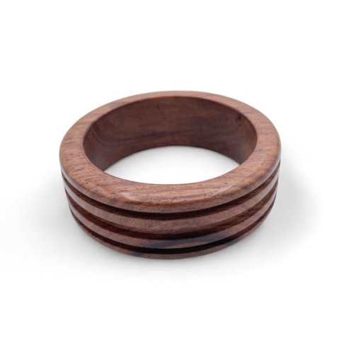 Dark Wood Multi-Groove Bangle - Stackable Minimalist Bracelet