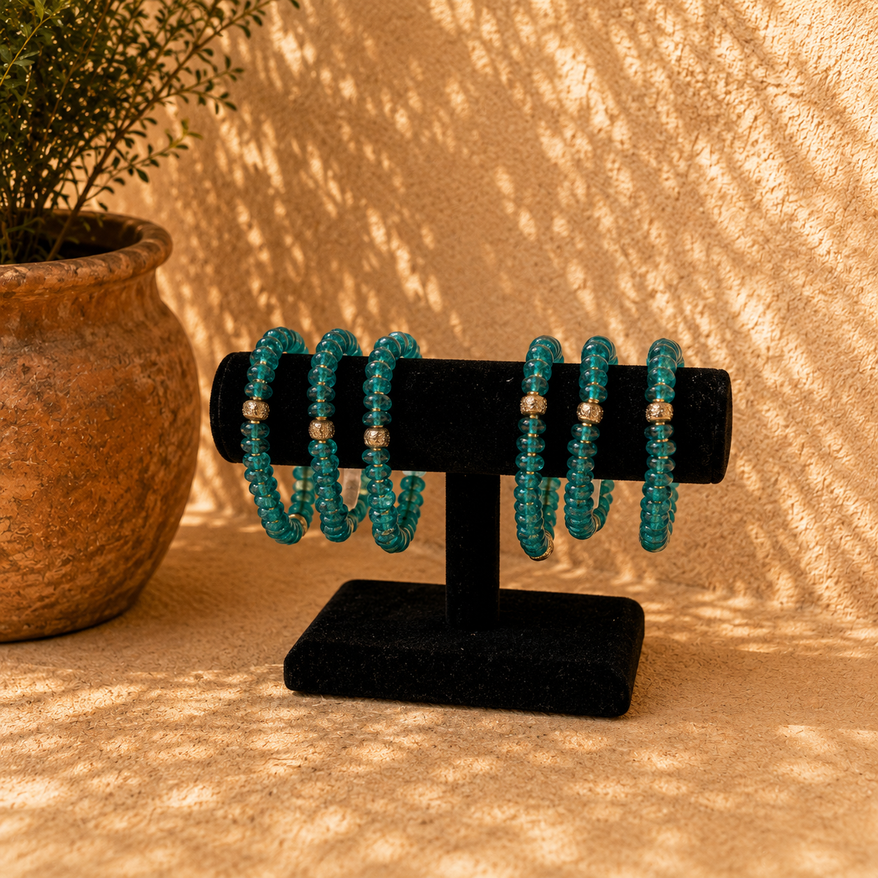 Emerald Teal Beaded Bracelet with Gold Accents