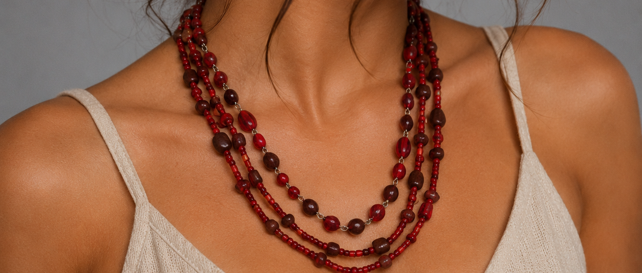 Red Multi Strand Beaded Necklace - Image 4
