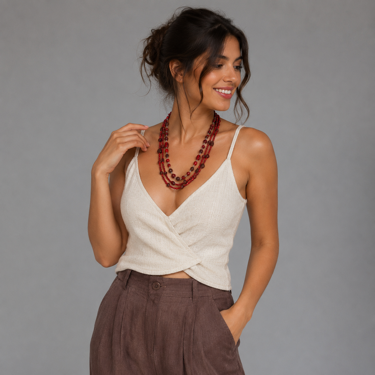 Red Multi Strand Beaded Necklace