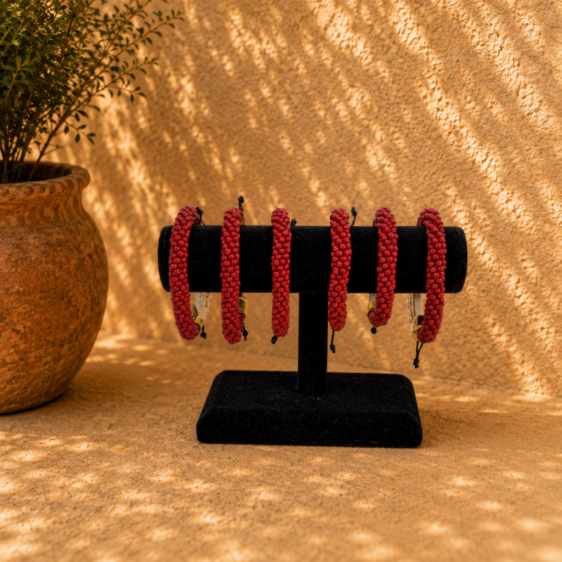 Red Seed Bead Boho Bracelet