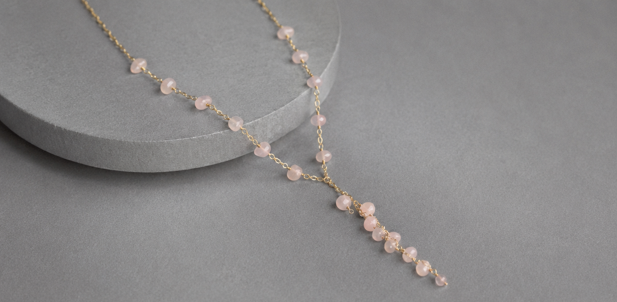 Rose Quartz Lariat Necklace - Image 4
