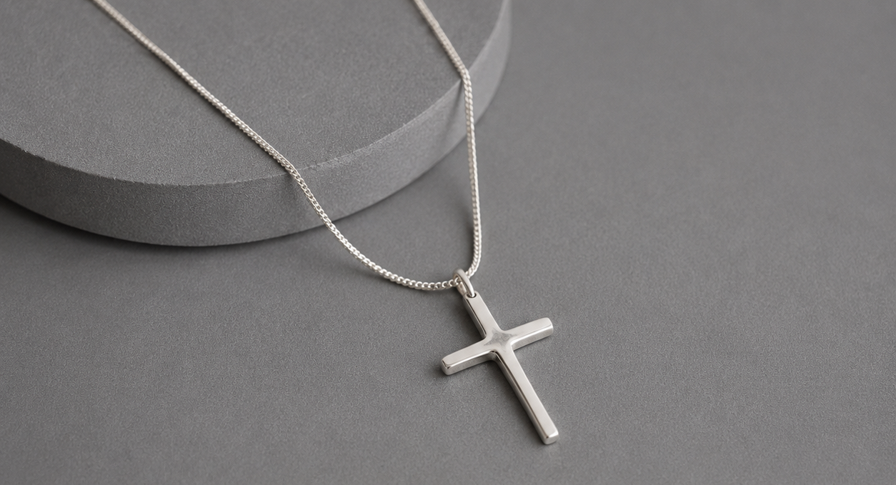Silver Cross Faith Pendant Necklace - Image 3