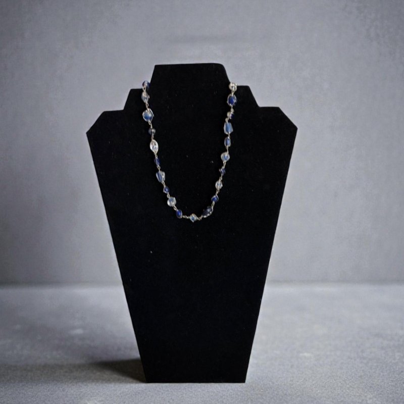 Blue Beaded Necklace | Silver Tone Chain Necklace | Classic Everyday Jewelry | Subtle Statement Necklace | Elegant Minimal Bead Necklace