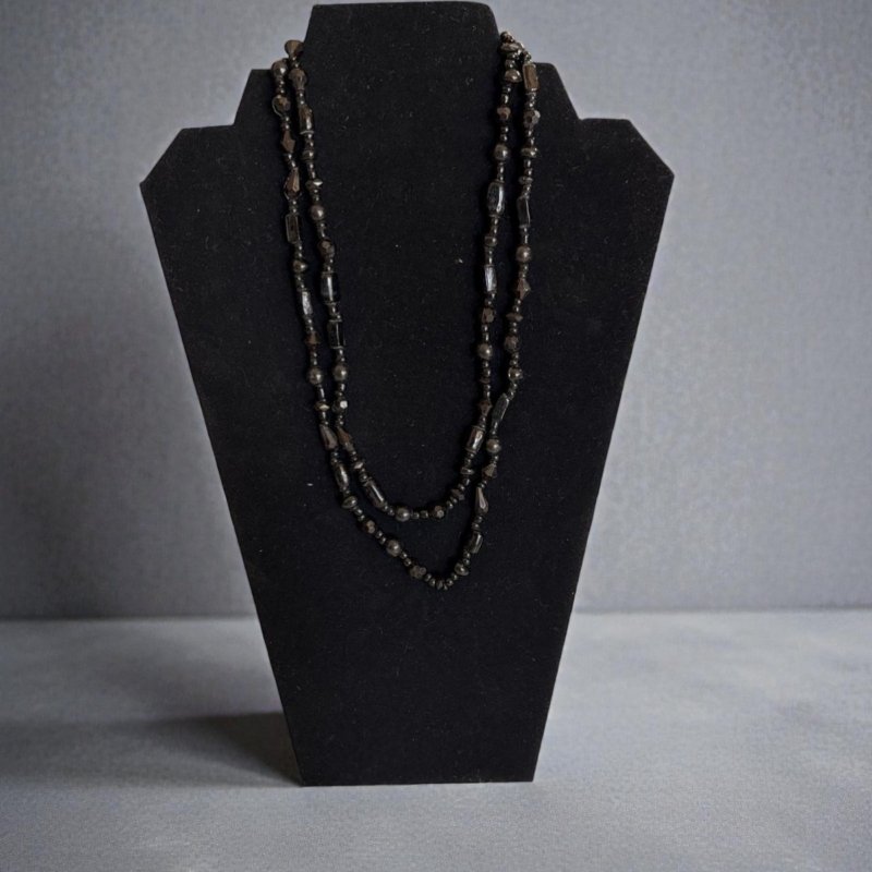 Black Layered Beaded Necklace | Double Strand Necklace | Edgy Minimal Jewelry | All Black Statement Necklace | Unisex Layered Chain