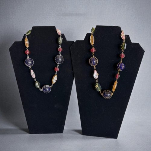 Artisan Glass Bead Necklace | Colorful Statement Necklace | Handcrafted Style Jewelry | Wire Wrapped Beads | Unique Boho Necklace