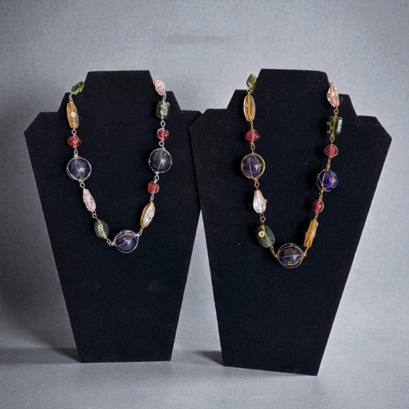 Artisan Glass Bead Necklace | Colorful Statement Necklace | Handcrafted Style Jewelry | Wire Wrapped Beads | Unique Boho Necklace