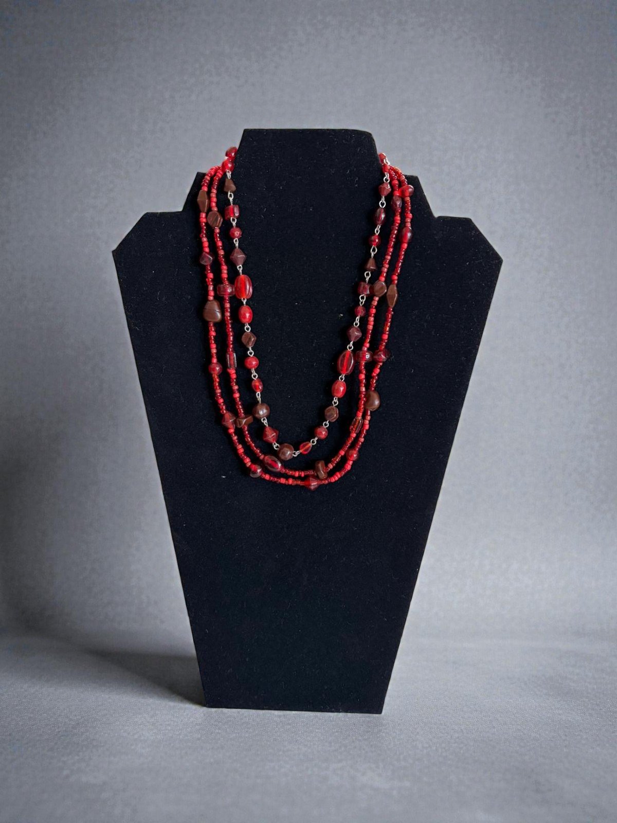 Red Multi Strand Beaded Necklace | Layered Statement Necklace | Bold Chunky Jewelry | Dramatic Boho Necklace