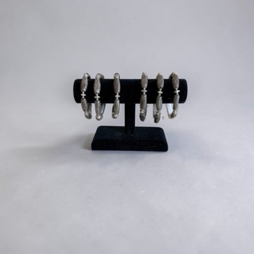 Antique Silver Beaded Bracelet | Engraved Statement Bracelet | Vintage-Inspired Stretch Jewelry | Boho Tribal Wrist Accessory