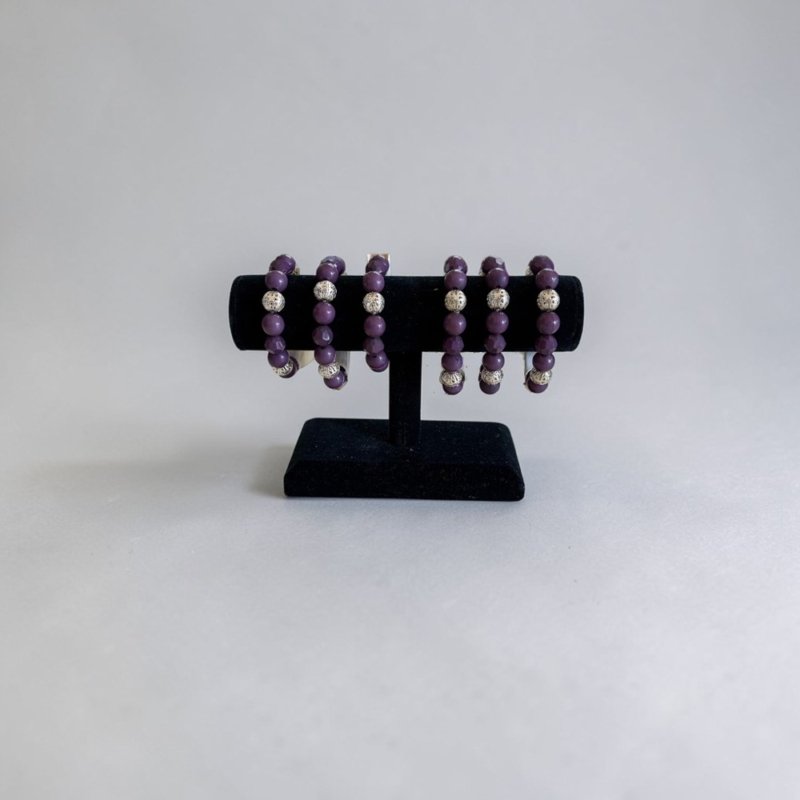 Purple Beaded Stretch Bracelet with Silver Accent