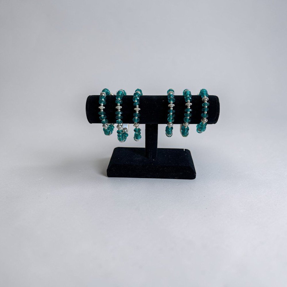 Teal Crystal Beaded Bracelet with Silver Spacers