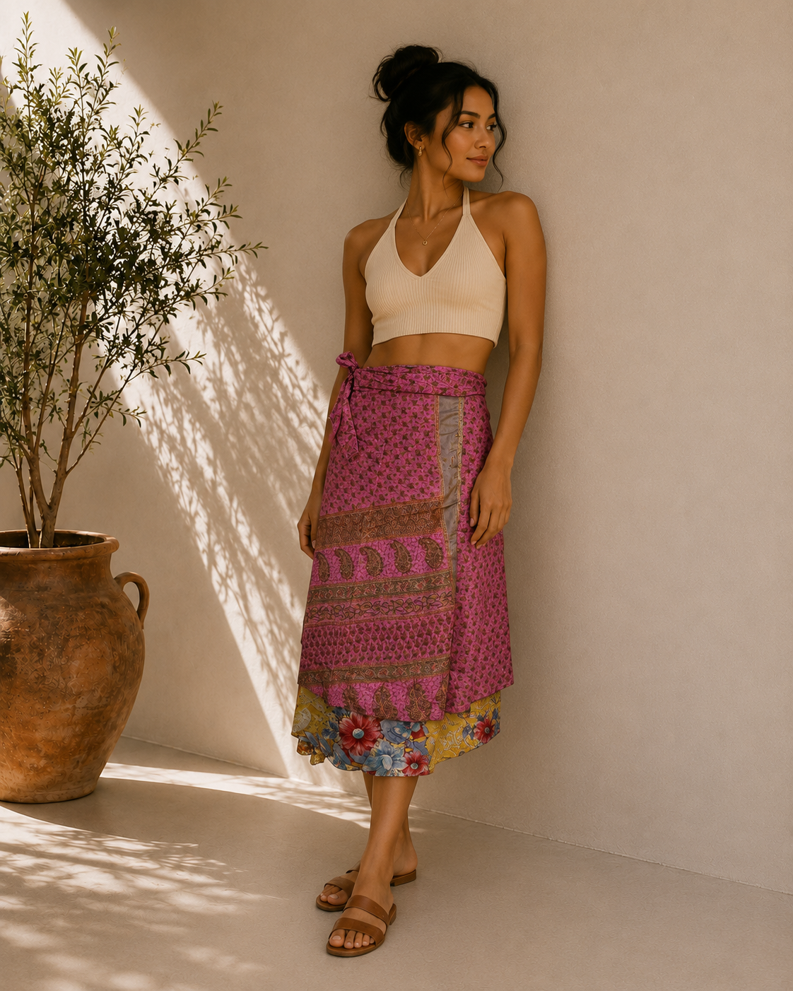 Assorted Silk Wrap Skirt Double Layer skirt - Image 4