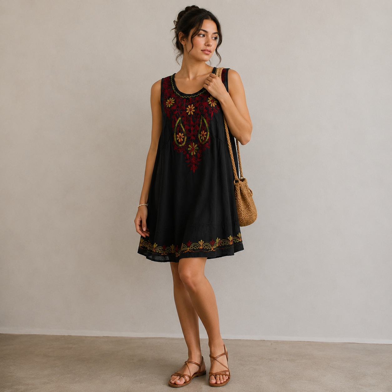 Boho Batik Embroidered Dress