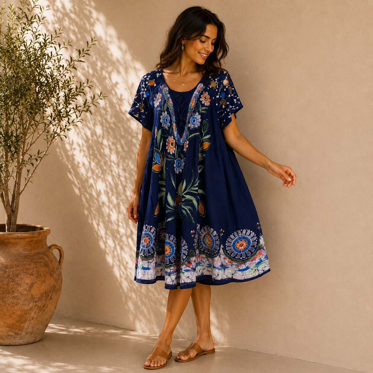 Boho Batik Floral Tunic Dress - Image 2