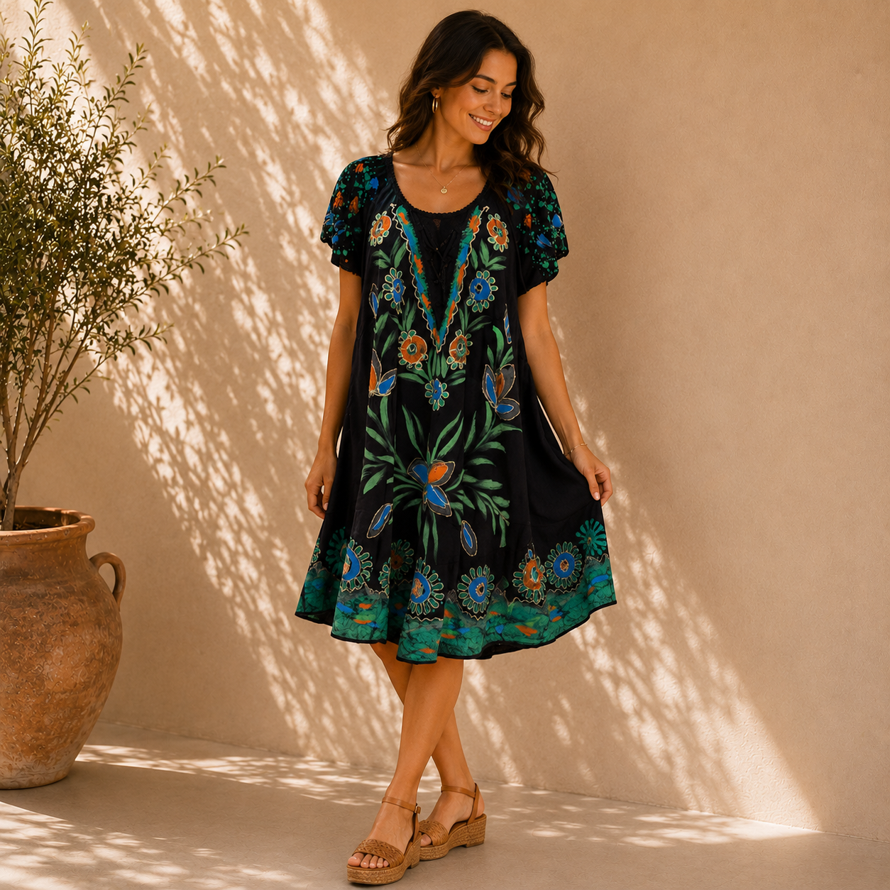 Boho Batik Floral Tunic Dress