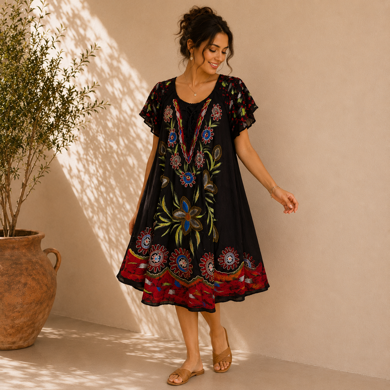 Boho Batik Floral Tunic Dress - Image 5