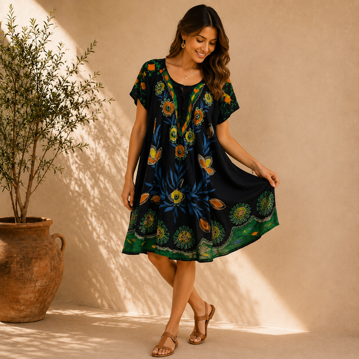 Boho Batik Floral Tunic Dress - Image 6