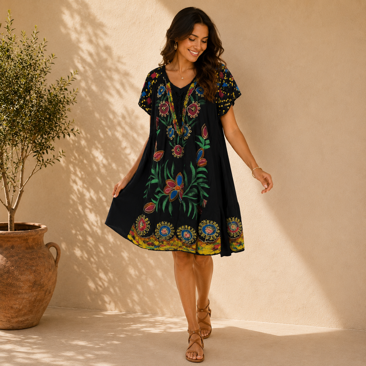 Boho Batik Floral Tunic Dress - Image 7