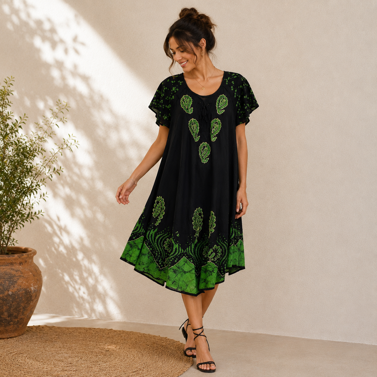 Boho Batik Lace-Up Tunic Dress - Image 3
