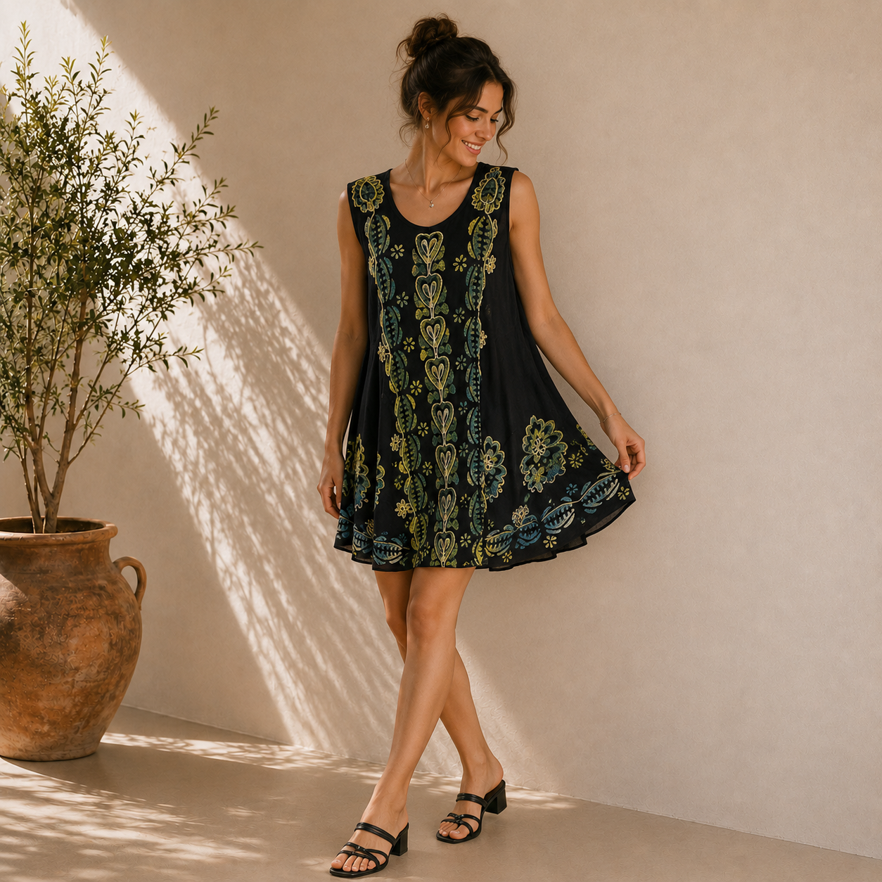 Boho Batik Sleeveless Tunic Dress - Image 2