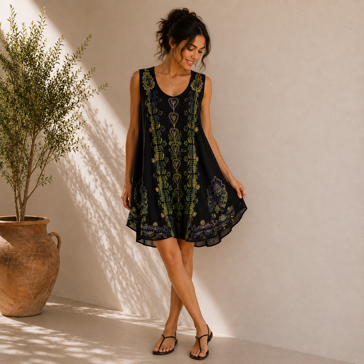 Boho Batik Sleeveless Tunic Dress - Image 4
