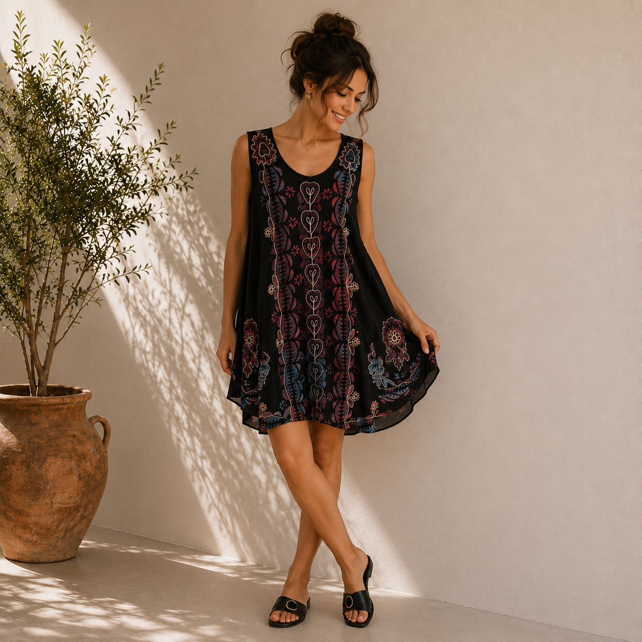 Boho Batik Sleeveless Tunic Dress - Image 5