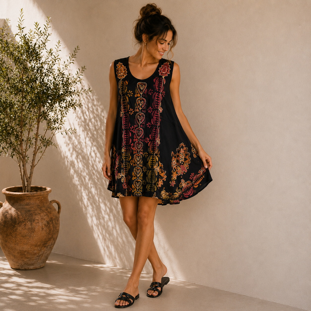 Boho Batik Sleeveless Tunic Dress - Image 6