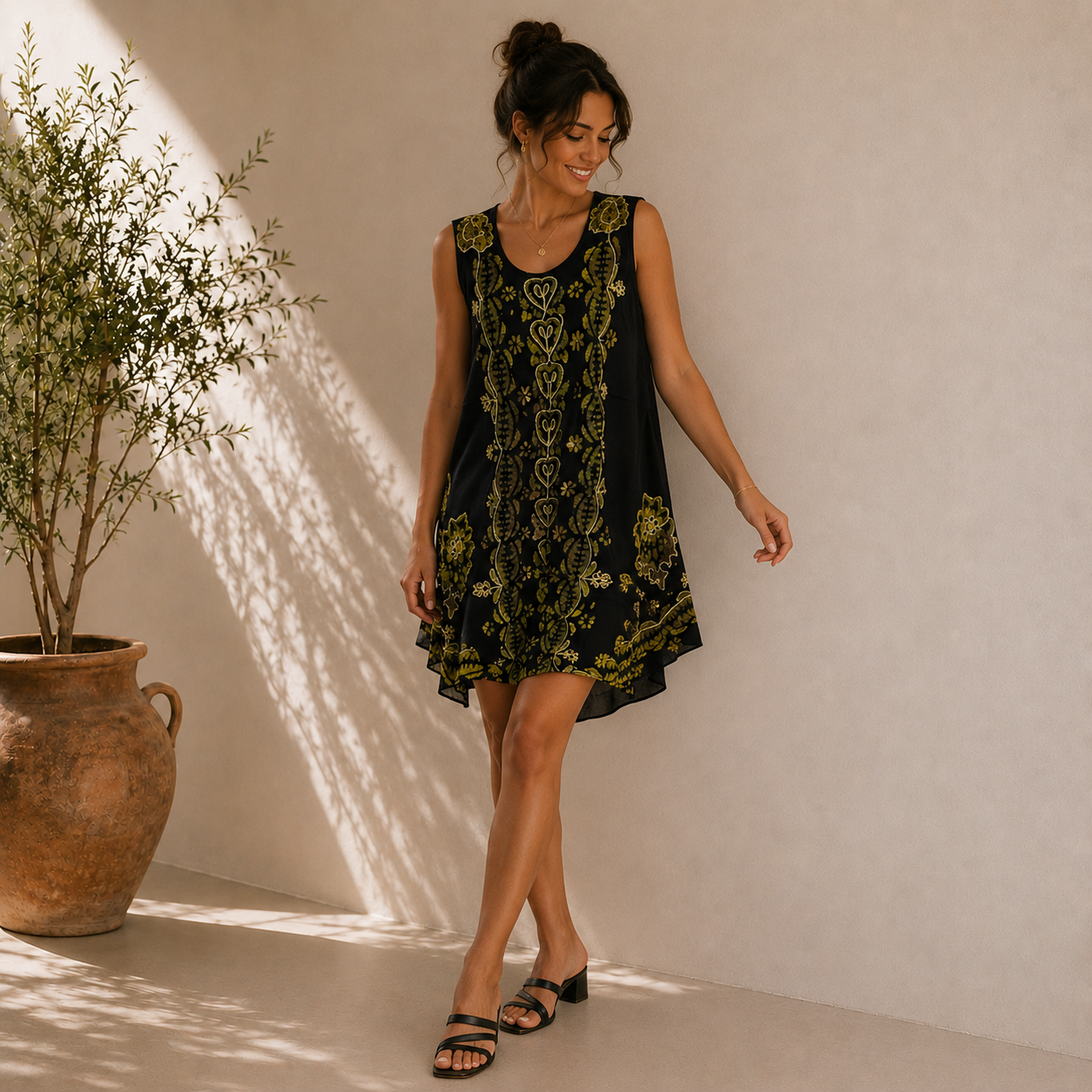 Boho Batik Sleeveless Tunic Dress - Image 7