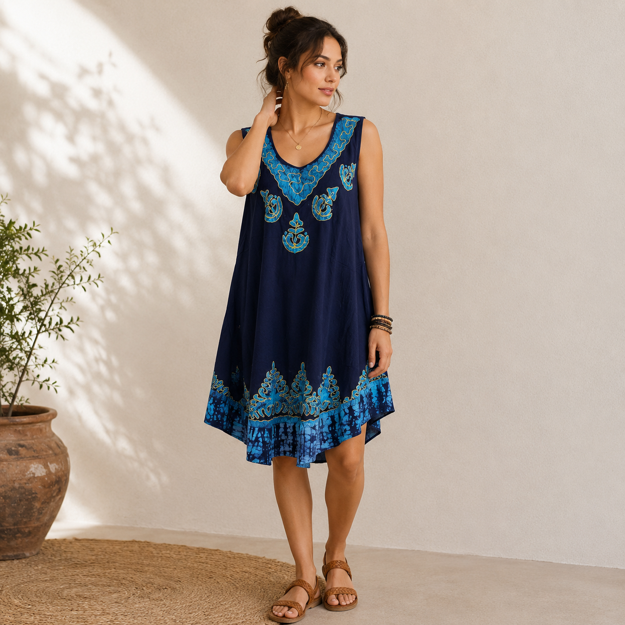 Boho Batik Tunic Dress – One Size Loose Fit Summer Dress - Image 3