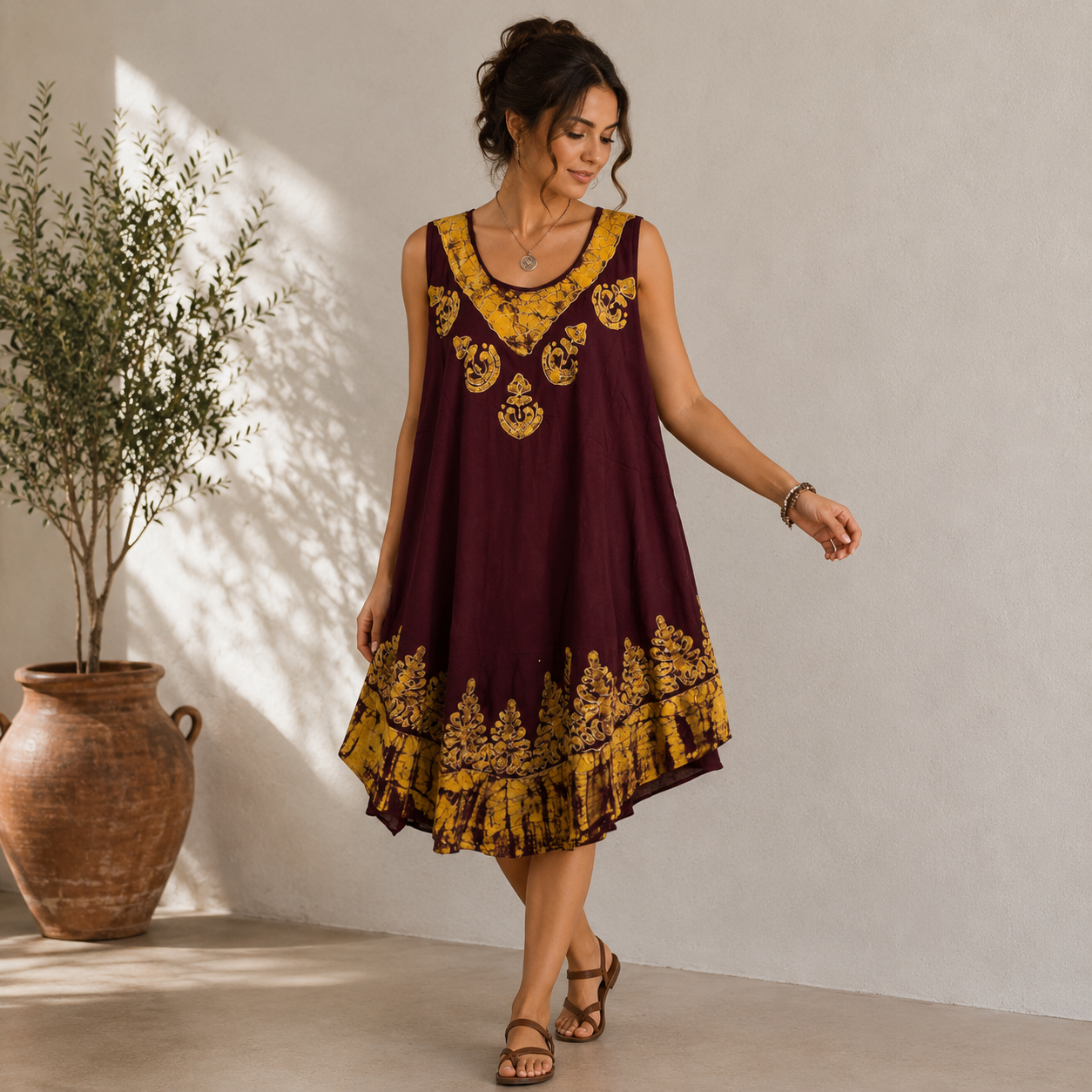 Boho Batik Tunic Dress – One Size Loose Fit Summer Dress - Image 4