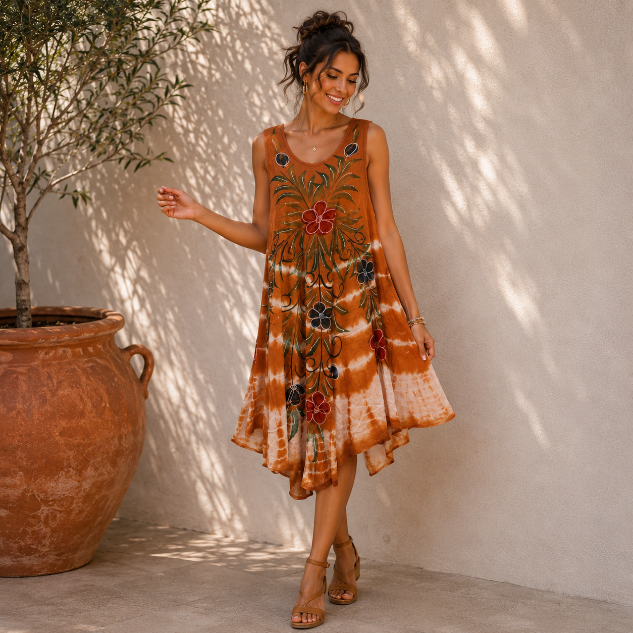 Boho Floral Sleeveless Swing Dress - Image 3