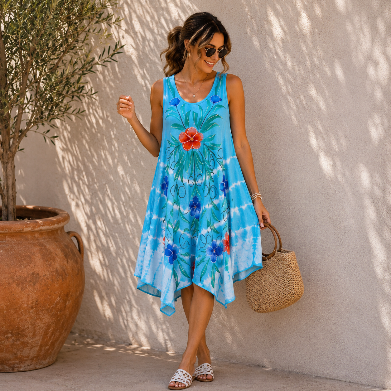 Boho Floral Sleeveless Swing Dress - Image 2
