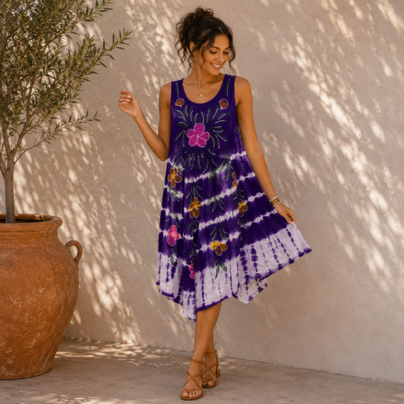 Boho Floral Sleeveless Swing Dress