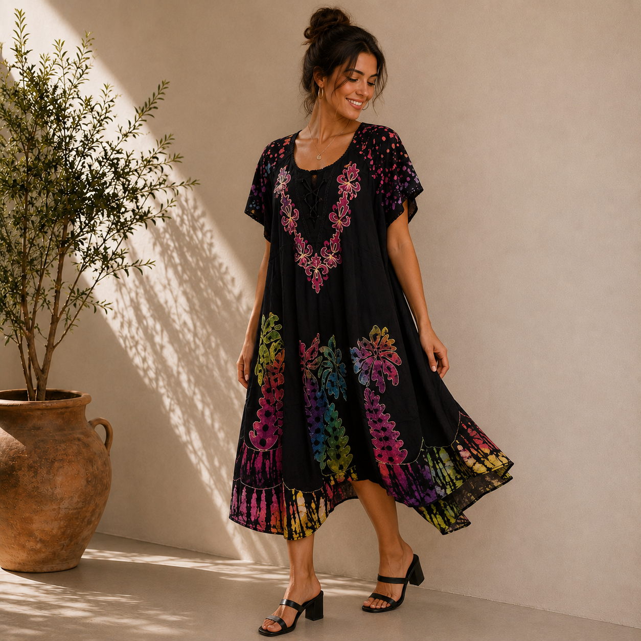 Boho Short Sleeve Tunic Dress