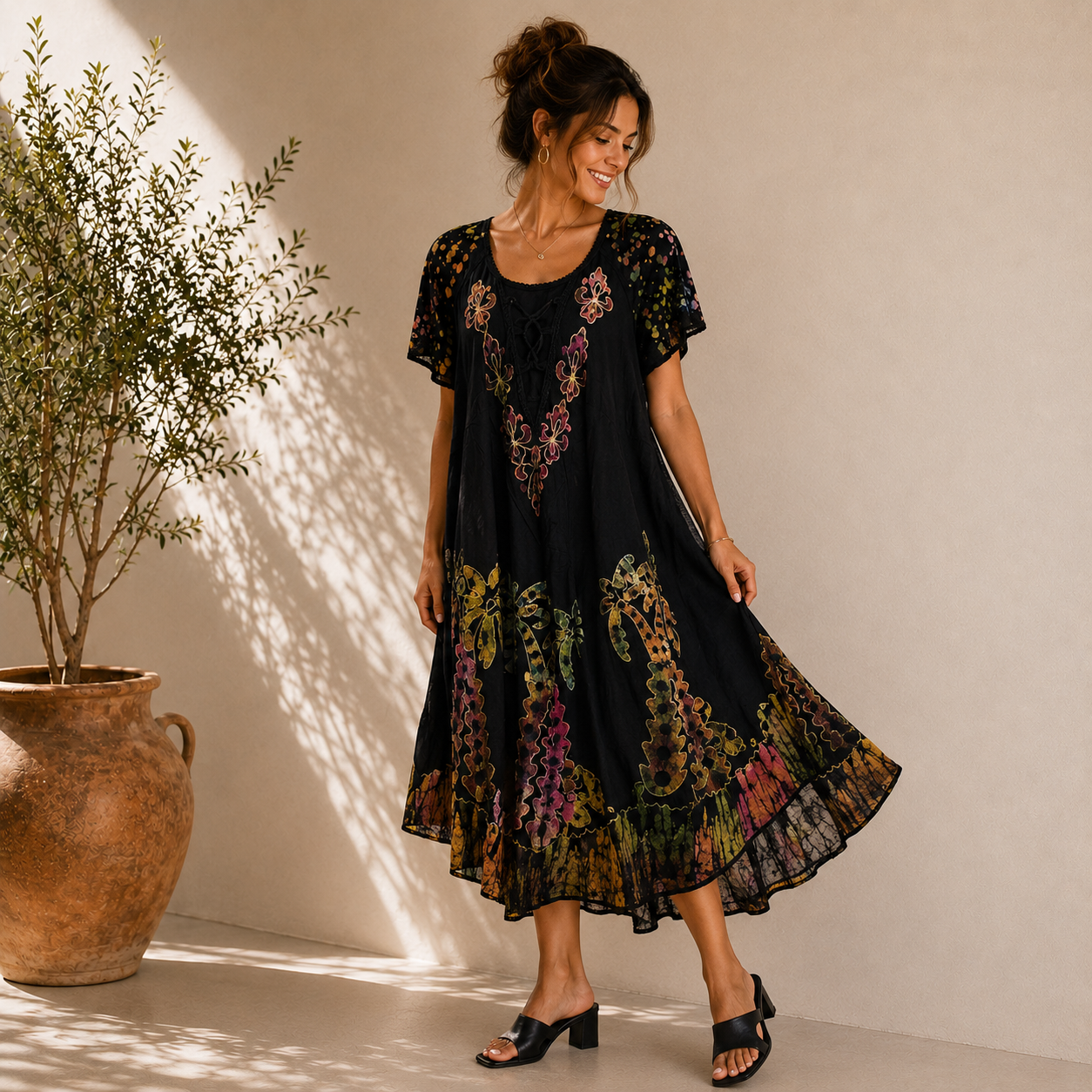 Boho Short Sleeve Tunic Dress - Image 4
