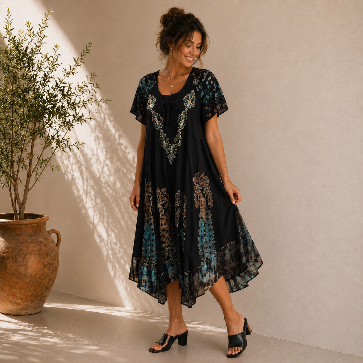 Boho Short Sleeve Tunic Dress - Image 6