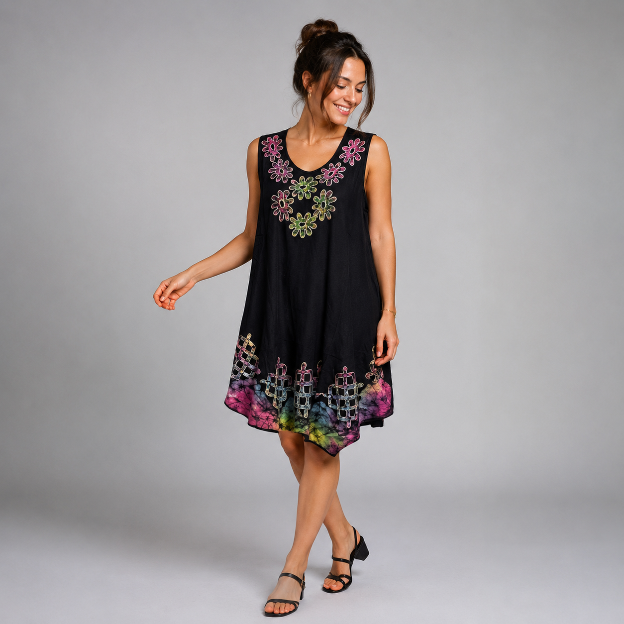 Boho Batik Sleeveless Swing Dress - Image 5