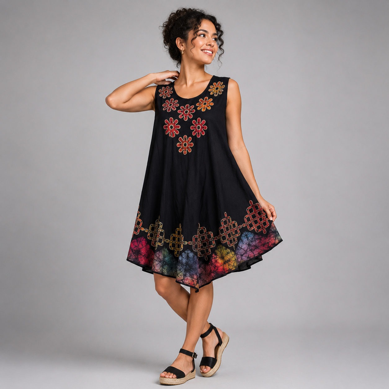 Boho Batik Sleeveless Swing Dress - Image 8