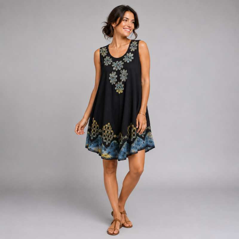 Boho Batik Sleeveless Swing Dress
