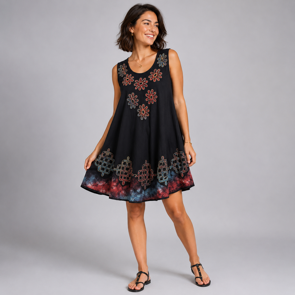 Boho Batik Sleeveless Swing Dress - Image 3