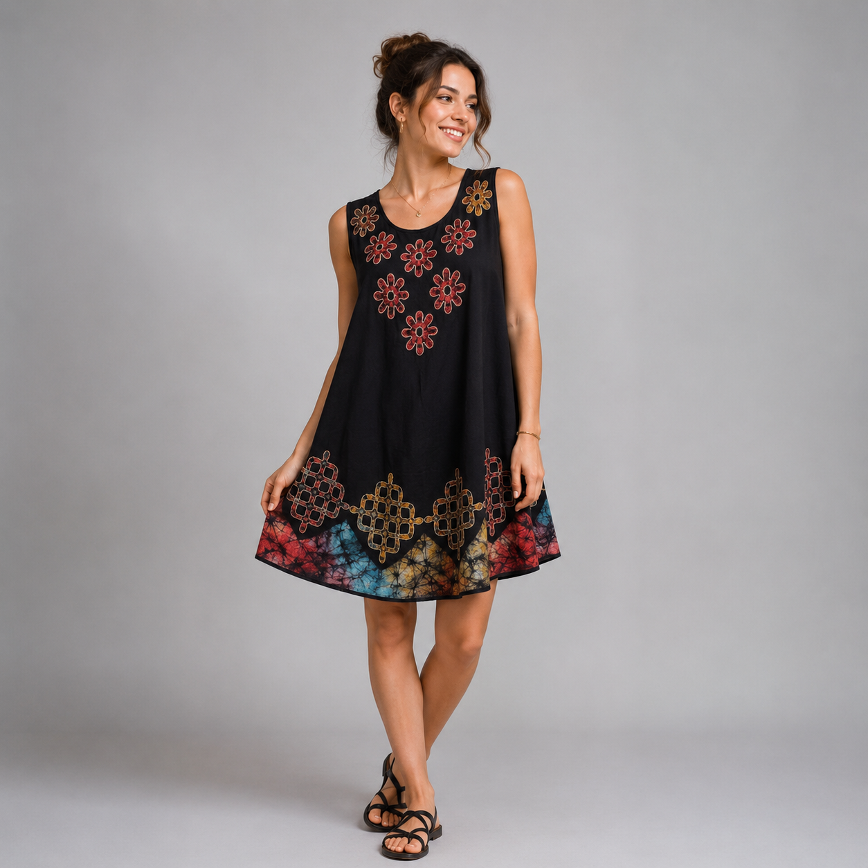 Boho Batik Sleeveless Swing Dress - Image 4